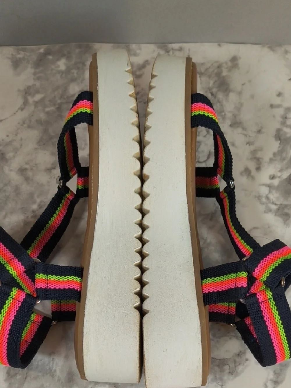 Limelight Mickey Women’s Striped Platform Sandals Adjustable Ankle Strap Size 7